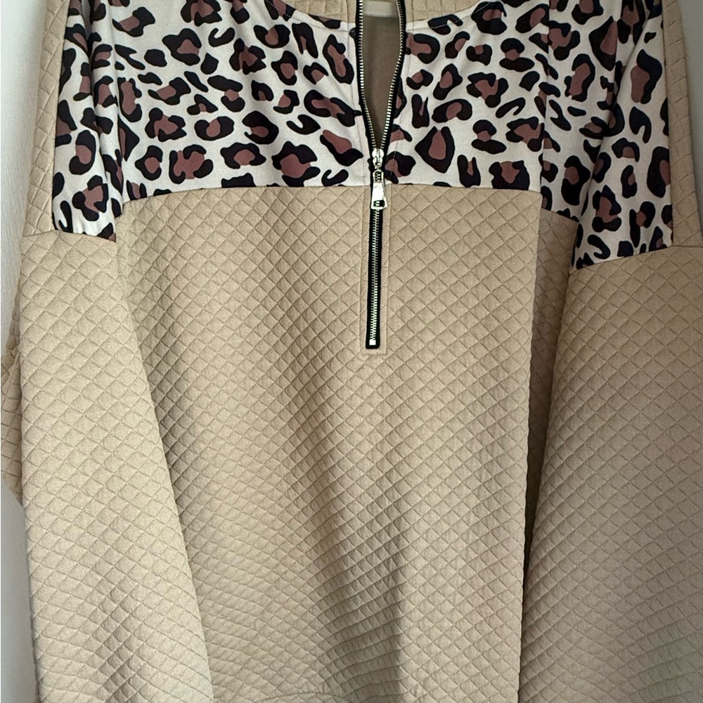 Leopard Print and Tan Quilted Pullover